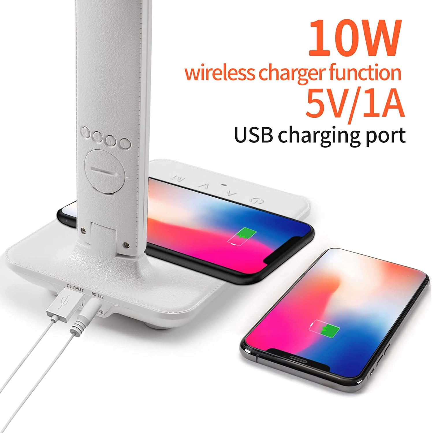 XIMI-V LED Desk Lamp with Wireless Charger, Table Lamp with Clock, Alarm, Date, Temperature, Office Lamp, Desk Lamps for Home Office (White)