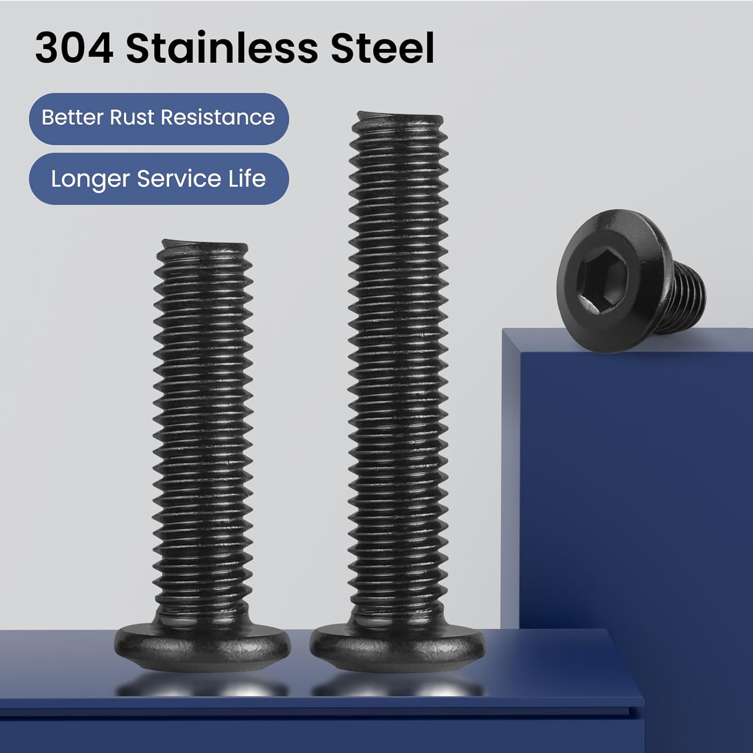 M6-1.0 x 45mm Flat Head Hex Socket Cap Screws Bolts 10Pcs, M6 Bolt 304 Stainless Steel Black Zinc Plated, Full Thread, with Hex Spanner M6 x 45mm Black 10