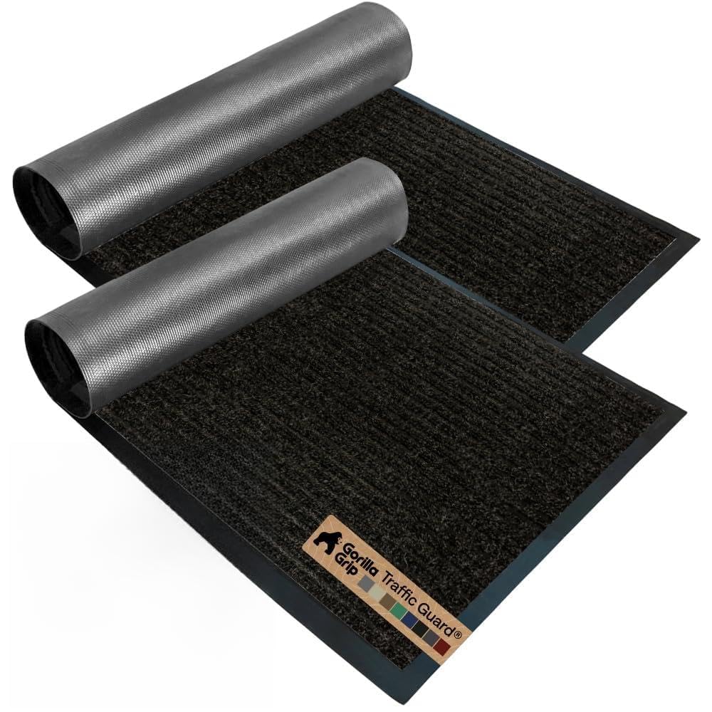 GORILLA GRIP Traffic Guard Indoor Outdoor Heavy Duty Door Mat, 35x23 Black