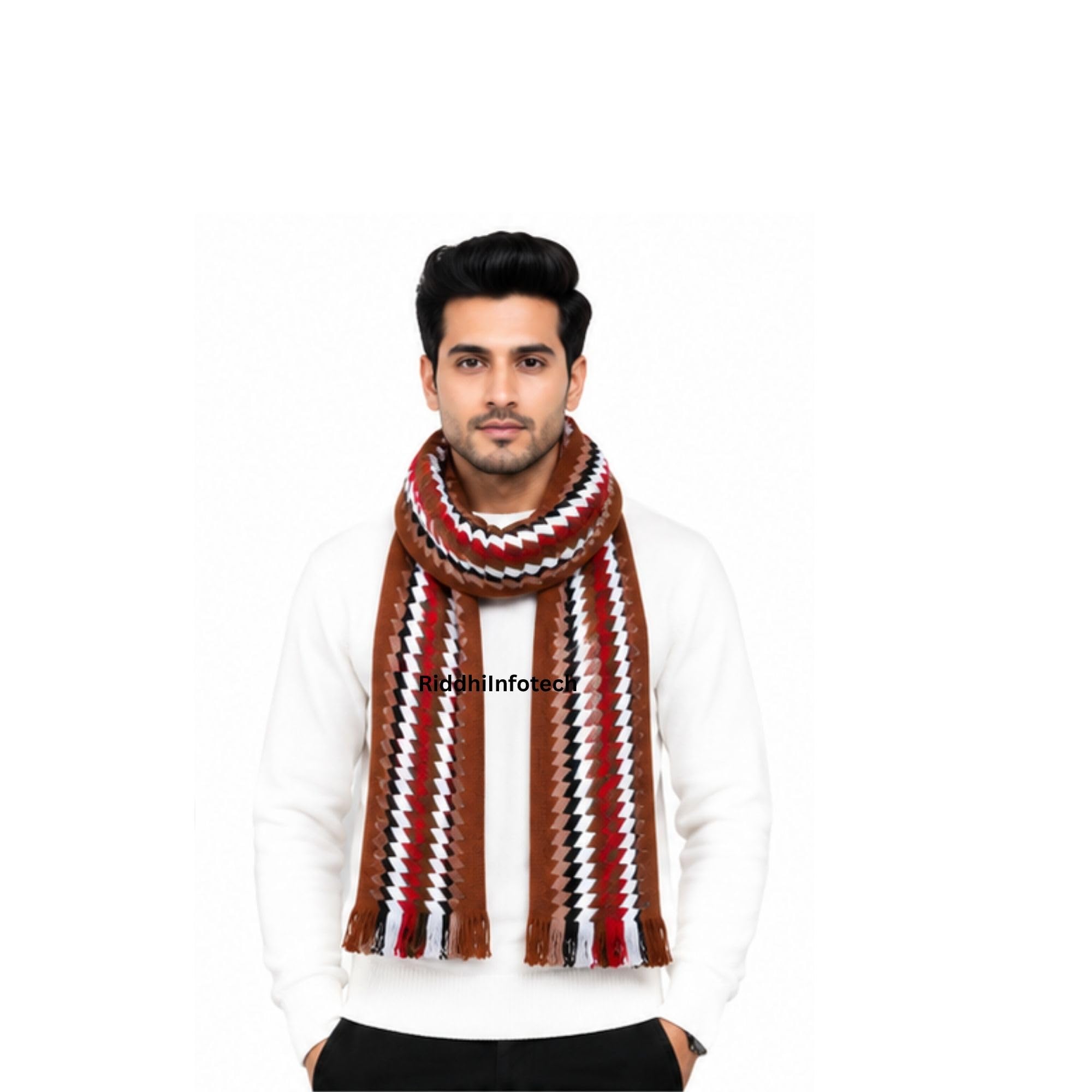 RiddhiInfotech Men's Woolen Muffler | Soft Knitted Winter Scarf/Stole with Stylish Geometric Pattern | Warm Neck Wrap for Men & Boys |Winter Accessory for Cold Weather (Black/Brown/Red/Grey)-image-46