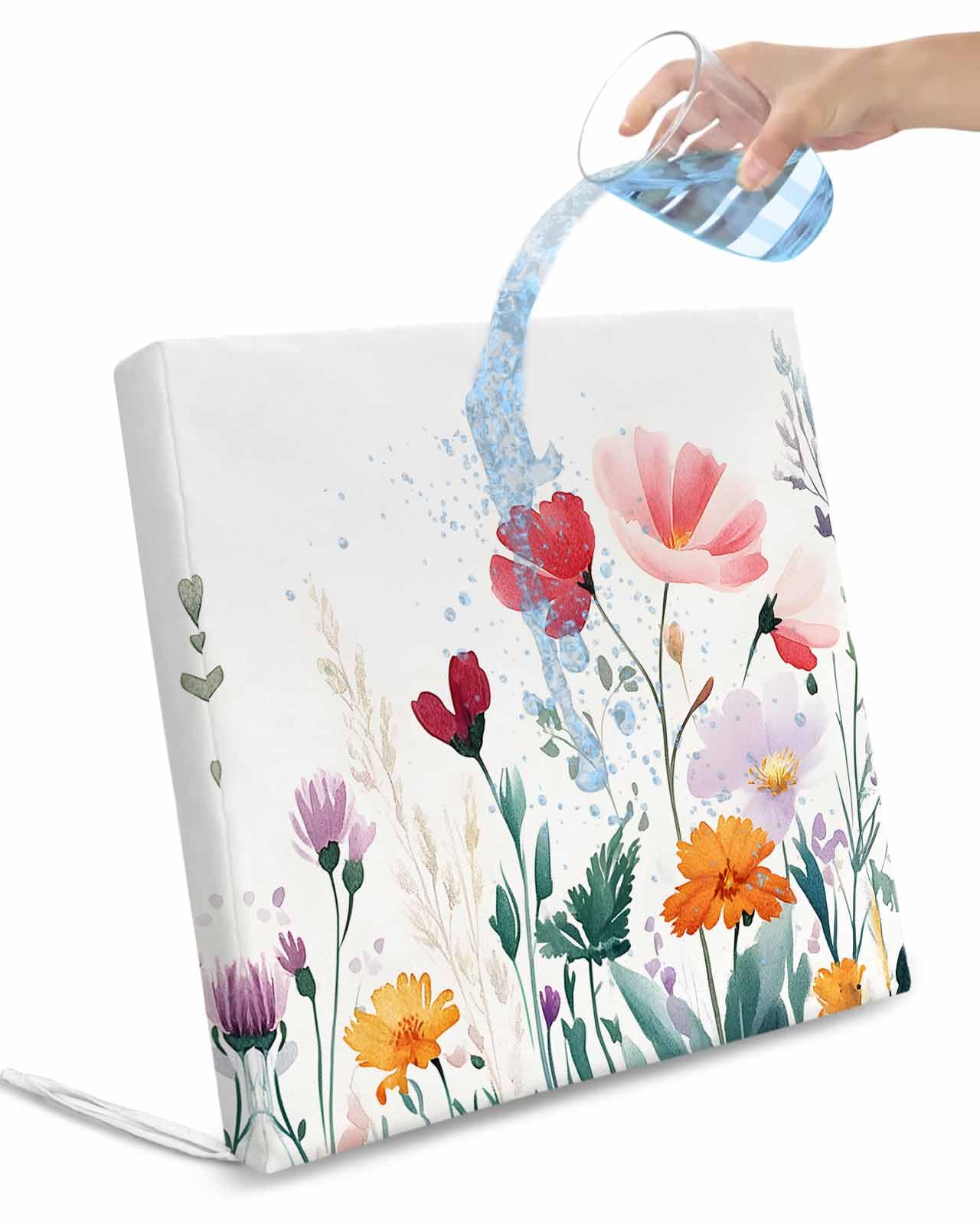 2 Pack Spring Floral Waterproof Cushion Covers with Ties, Outdoor Patio Chaise Lounge Chair Seat Cushion Slip Covers Replacement(Only Cover) Watercolor Flower Botanical 22