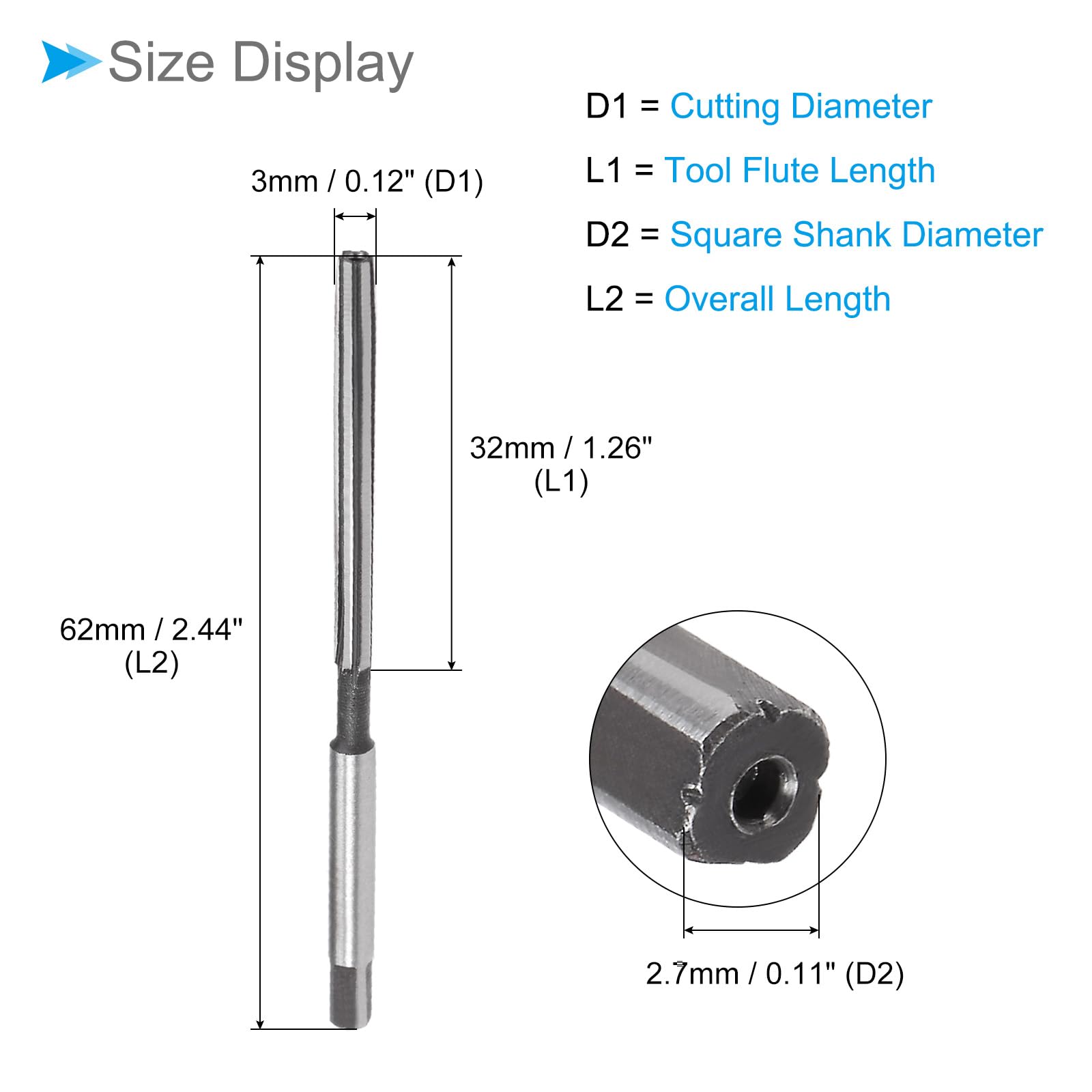 Escariador Manual 3 mm 6 Flautas H8 Acero Aleado Vástago Recto para Aluminio Hierro Cobre Plástico Madera