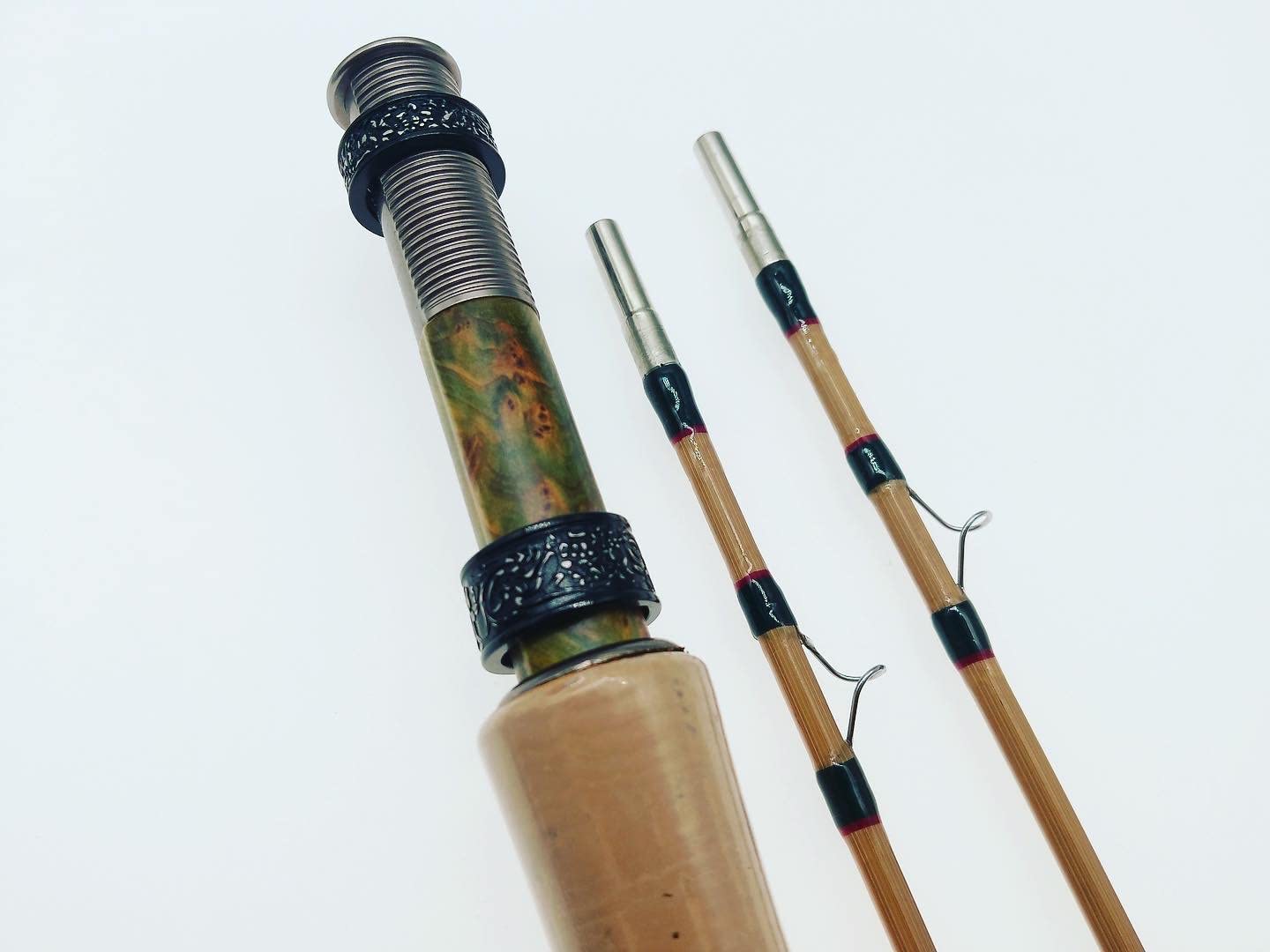 Canne à mouche en bambou, 2,3 m, 2 embouts avec guide de bande d'agate et siège de verrouillage vers le bas