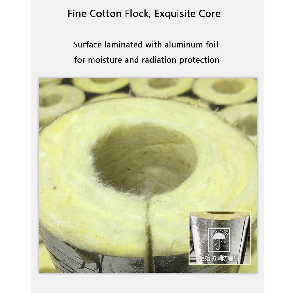 Cubiertas for tuberías con lana de roca. Aislamiento de tuberías de vapor. Fundas for tuberías ignífugas y resistentes a altas temperaturas con lámina de aluminio(377X50mm)