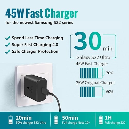 Miniatura 2 de Paquete de 2 cargadores rápidos de 45 W para Samsung tipo C USB-C para Samsung Galaxy S24 Plus, Galaxy S24 Ultra, Galaxy S23 Ultra, Galaxy S25+,