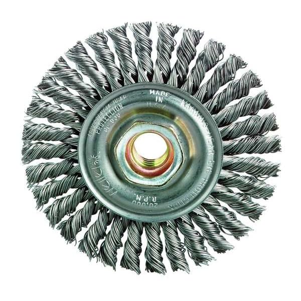 Weiler 09000 Roughneck 7" Root Pass Weld Cleaning Brush, .020" Steel Wire Fill, 5/8"-11 Unc Nut, Made in the USA, 56 Knots image 5