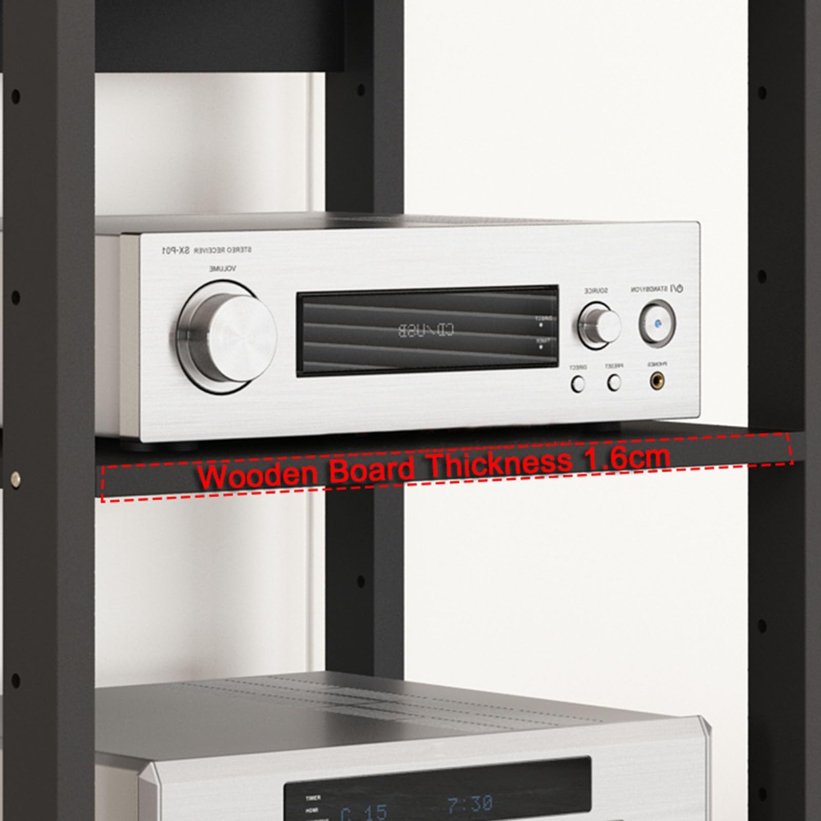 Supporto multimediale AV a 3/4/5 livelli, supporto TV angolare, rack audio indipendente, supporto per lettore CD, armadio per componenti stereo con ripiani in legno, vano portaoggetti aperto