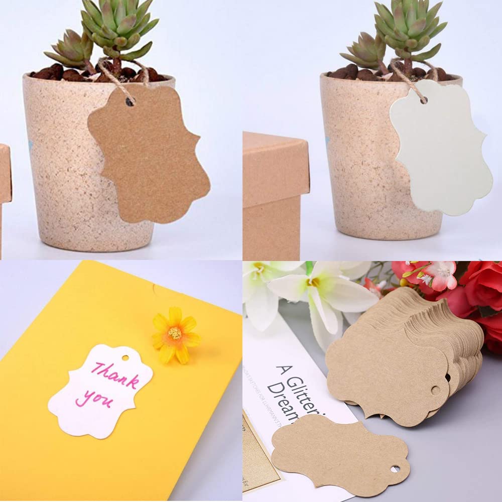 192 Etichette Regalo In Carta Kraft 9,5x4,5 Cm Con Corda - Per Pacchi E Fai-Da-Te
