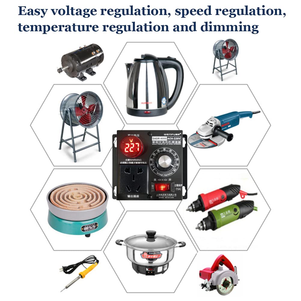 Régulateur de tension SCR AC 220 V, 4000 W Contrôleur de régulateur de tension SCR Contrôleur de vitesse de ventilateur de moteur Variateur (prise UE)