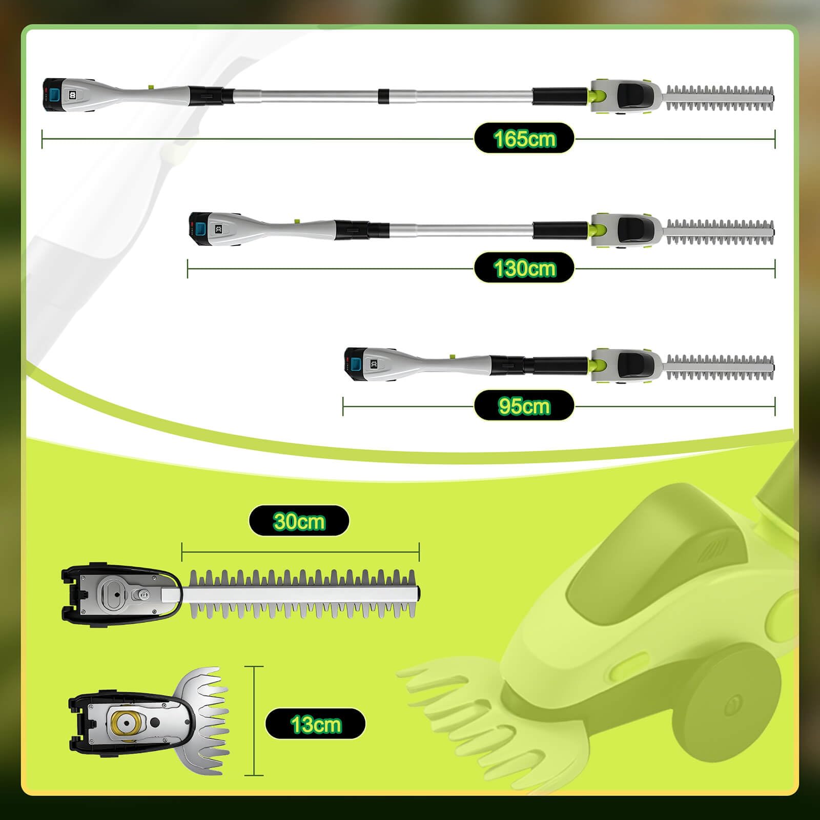 Akku Grasschere und Strauchschere für Makita 18V, 13cm Grasscherenmesser, 30cm Strauchscherenmesser,mit abnehmbarem Teleskop Stiel & 110° verstellbarem Winkel (Grau Ohne Batterie)