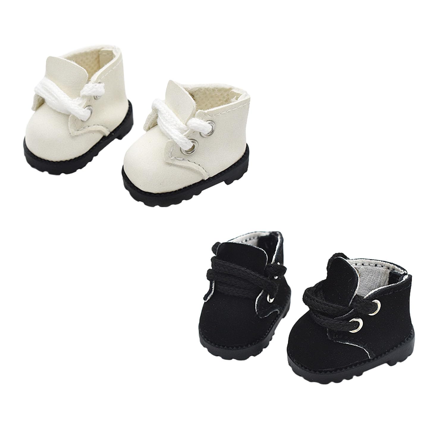 QIXINGWISE 2 Pairs Doll Shoes Compatible with Lububu Doll, Stylish Lace-Up Boots for Dress-up, Outfit Accessory for 15cm 17cm Dolls (White & Black)