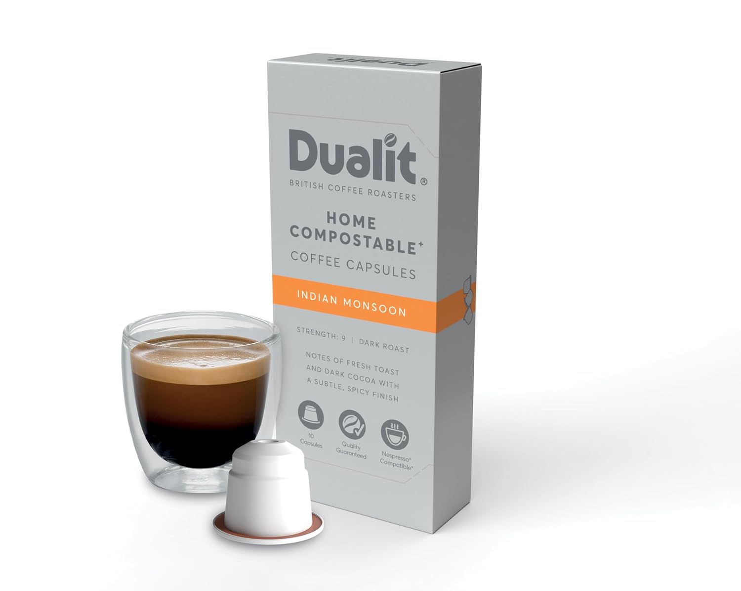 Dualit Indian Monsoon Original Line Compatible* Home Compostable Capsules - 80 pack - 80 Servings of Eco Friendly Single Origin Coffee Pods - 100% Home Compostable Capsules - 8 X 10 packs