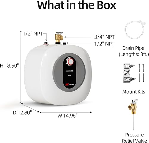 Miniatura 8 de Calentador de agua eléctrico con mini tanque, 4.0 galones, punto de uso, calentador de agua caliente instantáneo de 120 V 1440 W, debajo del