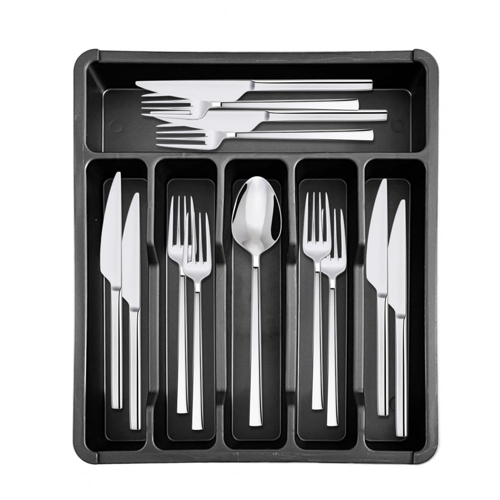 1 Stück Schubladen-Organizer-Tablett for Küchenschubladen, ausziehbarer Besteckhalter, verstellbarer Utensilienteiler FüR LöFfel Und Gabeln(Black)