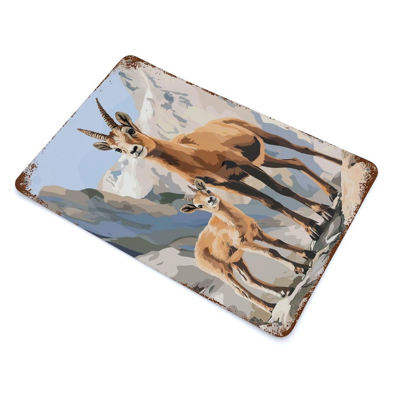 Mountain Goat Family Retro Metal Sign 11.8"x7.9", Ideal for Shed, Workshop And Garage Wall Decor