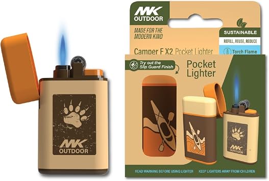 MK Lighter Outdoor Series Camper 2pc Assorted Designs, Refillable Butane Tank, Torch Flame, Prepping & Camping Supplies, Survival Lighters Camper-F-B-2PC