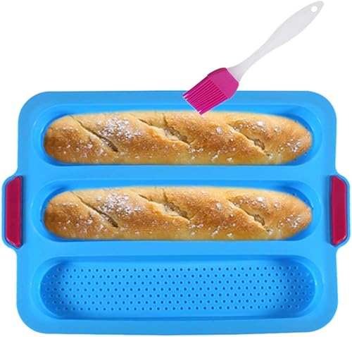 Molde antiadherente de silicona para baguette, pan francés para hornear, 3 panes ondulados, cada pan, 11 x 2.3 pulgadas, molde para hornear,