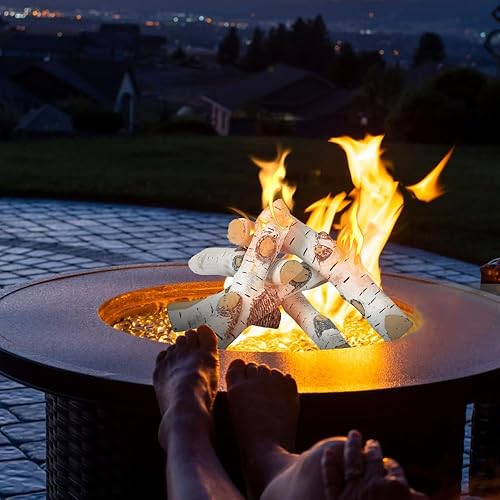 Miniatura 7 de HEXELE Juego de 7 troncos de chimenea de gas madera de cerámica sintética para chimeneas de gas gas natural propano hogueras ventilado para