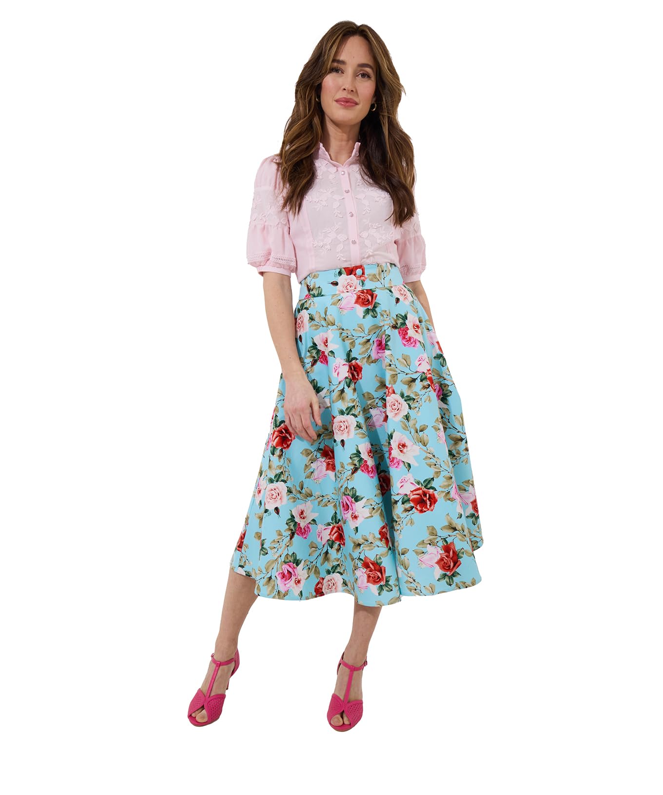 Joe Browns Women's Fashion Flattering Vintage Rose Print Full Skirt, Regular Fit, Blue, UK 8