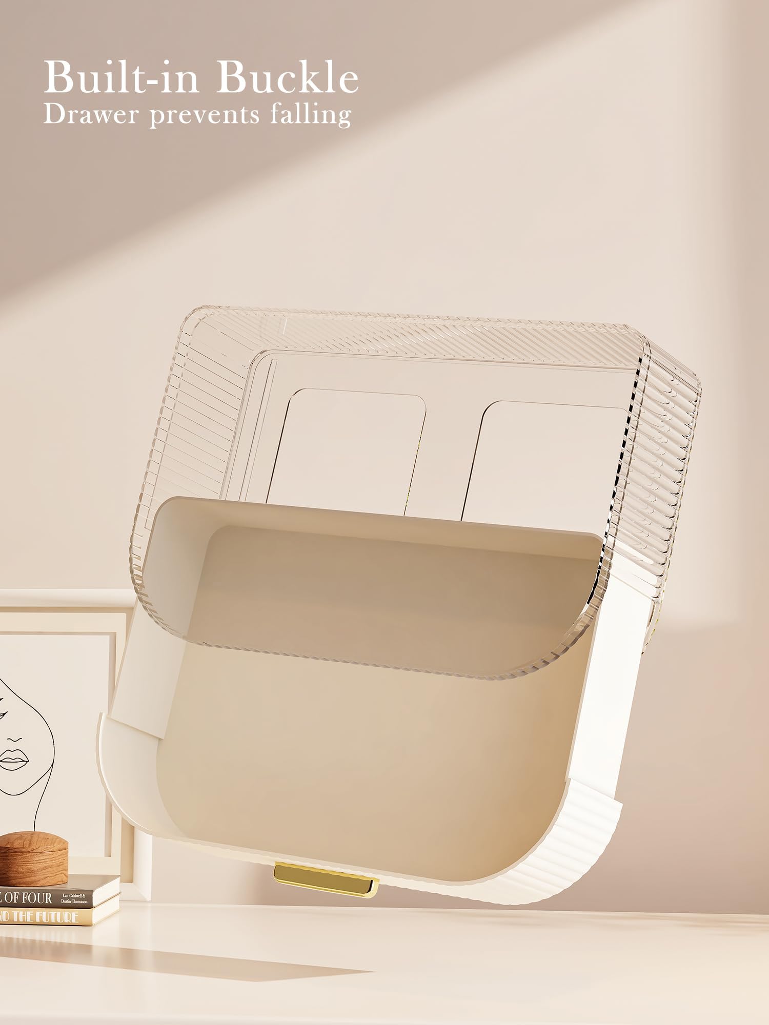 Make-up Organizer mit 2 Schubladen, 360 Grad drehbarer Make-up-Pinselhalter, 27,9 cm breit, groß, stapelbar, Kosmetik-Vitrine, Hautpflege-Organizer und Aufbewahrung für Kommode, Schminktisch