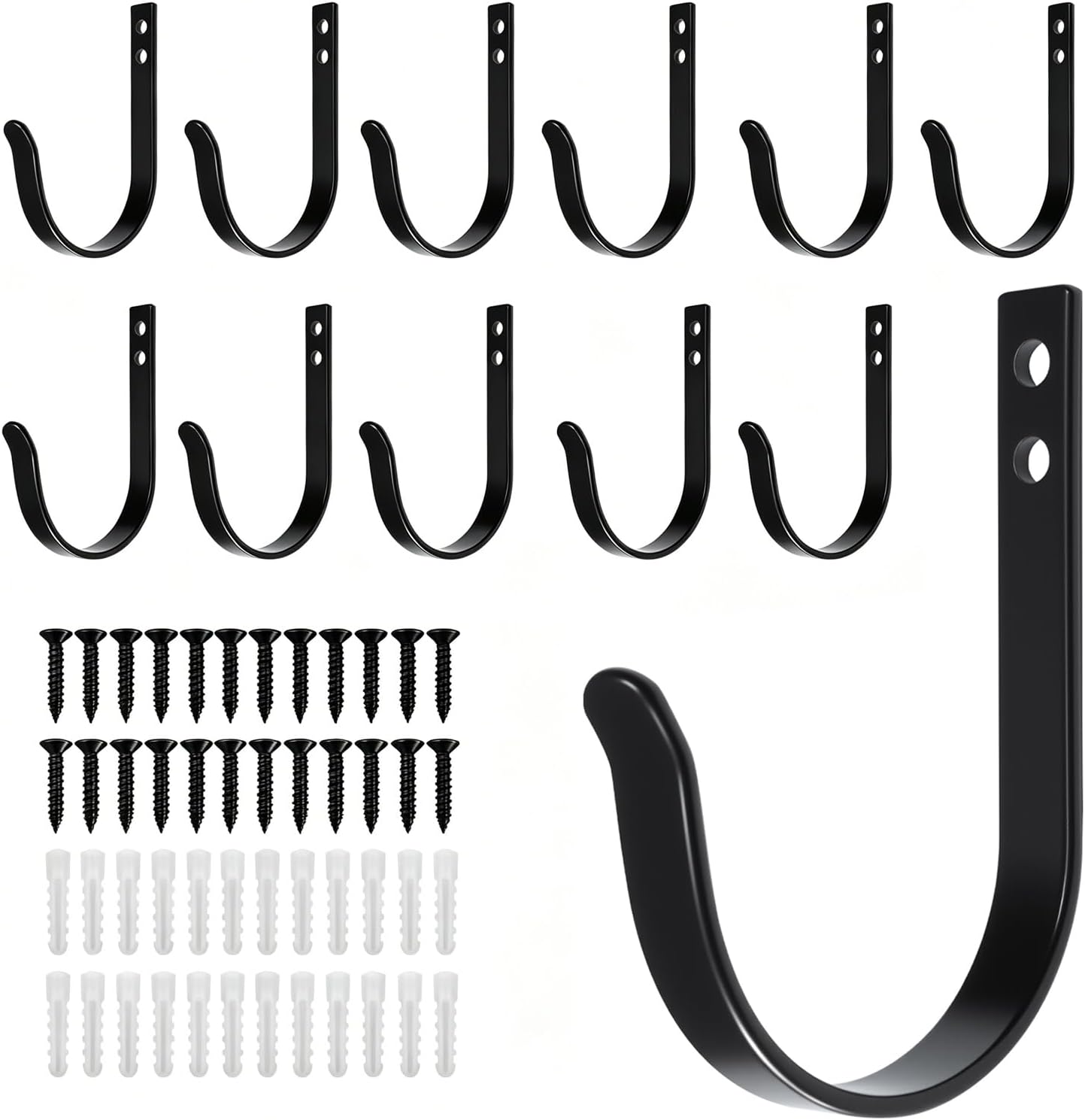 Heavy Duty Metal Wall Hooks, 12 Pcs Black Large Coat Hooks Wall Mount