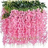 SAUCERHOME Wisteria Hanging Flowers Pink, 36 Pack (Total 129.6 Feet) Artificial Fake Wisteria Flower
