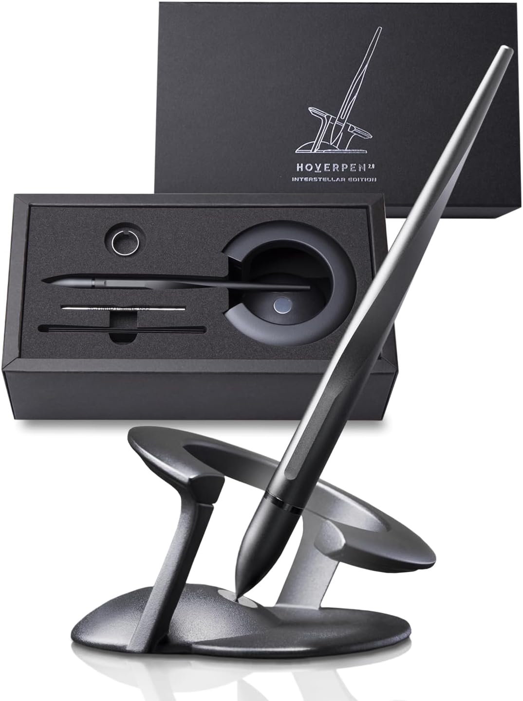 - novium Hoverpen Interstellar - Space Black, Ballpoint Pen, Unique Conversational Starter, Premium Futuristic Design, Precision Flow Ink, Schmidt Ballpoint Cartridges