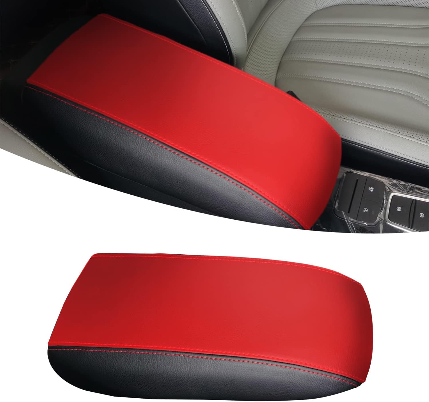 HORRY Center Console Armrest Cover Suitable for Ford Escape 2020-2023 Ford Bronco Sport 2021 2022 2023 Anti-Scratch Leather Protector Mat Interior Accessories (Red Leather)