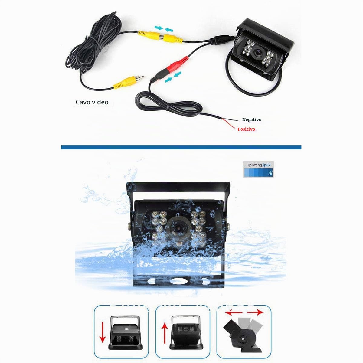 18LED IR Visione Notturna Telecamera 10M cavo +7"TFT LCD Monitor | Telecamera Retromarcia Auto，Impermeabile，7"TFT LCD Monitor，Camper，Camionr，Imorchi，Autobus