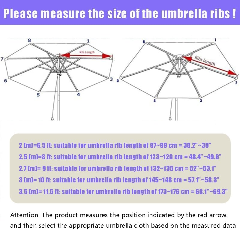GSKFXJ Replacement Parasol Canopy 6.5ft/8ft/9ft/10ft Outdoor Market Umbrella Top Replacement, 11.5 Ft 8 Ribs 6 Ribs Replacement Patio Umbrella Canopy Cover(Burgundy,2m/6.5ft(6Ribs))