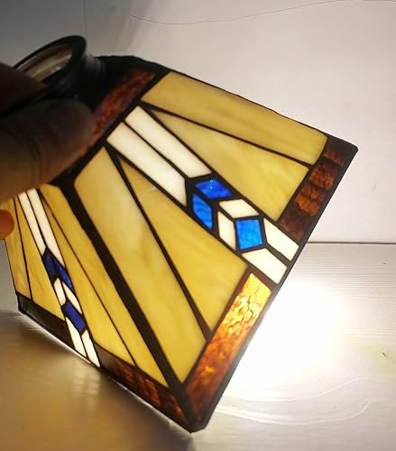 Miniatura 6 de HUIMEIJU Pantalla de vidrio Tiffany, pantalla cuadrada de vitrales, pantalla de patrón geométrico, lámpara de pared, pantalla colgante, pantalla de