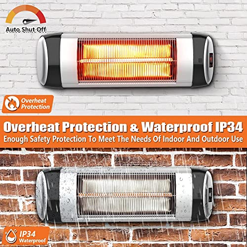 Patioboss Electric Patio Heater, 1500W Wall-Mounted Outdoor Infrared Heat Lamp W/Remote Control thumb #4