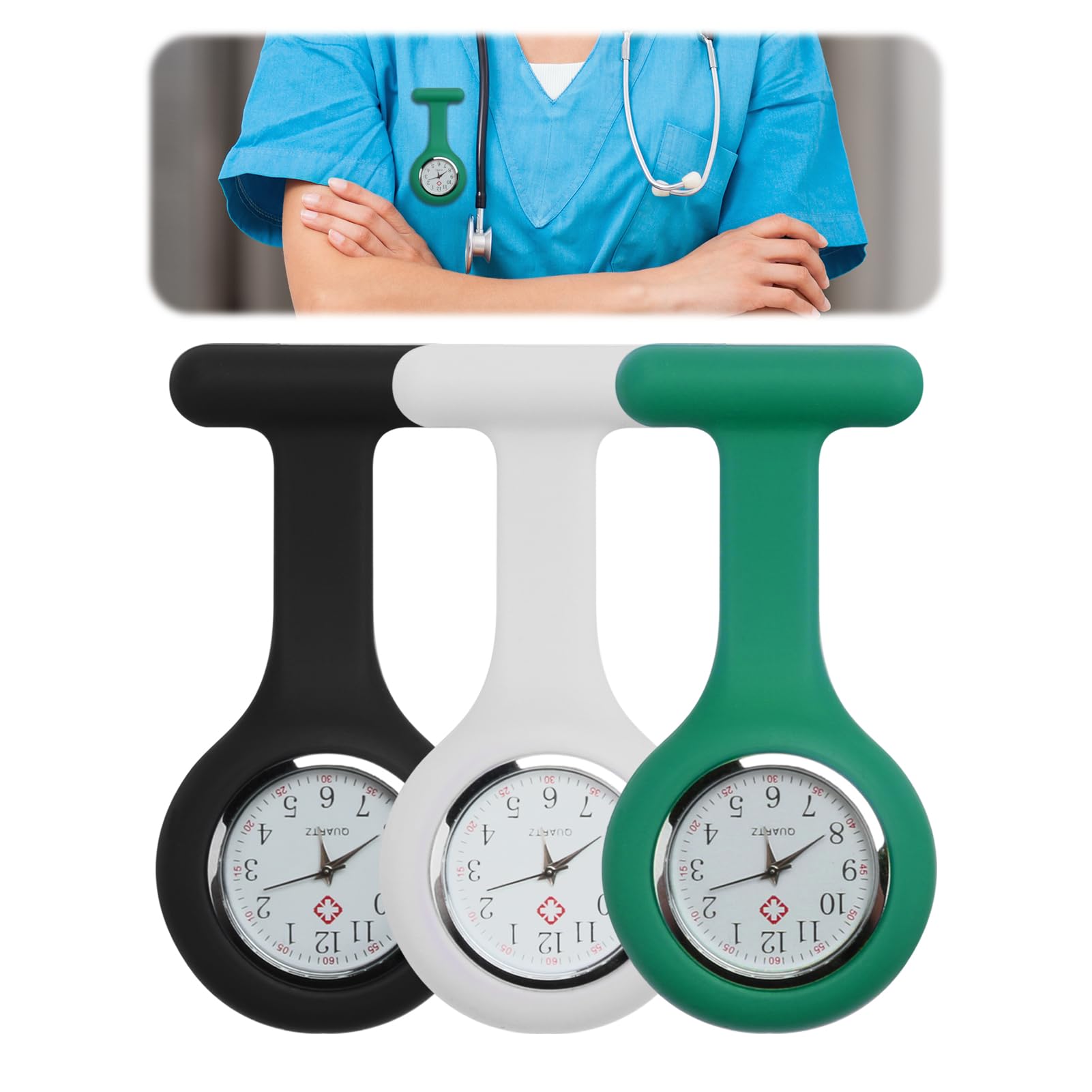 Nurses Watch, Nurse Watch Brooch, Silicone Nurse Fob Watch with Brooch, Infection Control Design, Pocket Clock with Pin for Health Care Nurses Industry Paramedic Staff Medical Brooch Watches, 3PCS-image-37