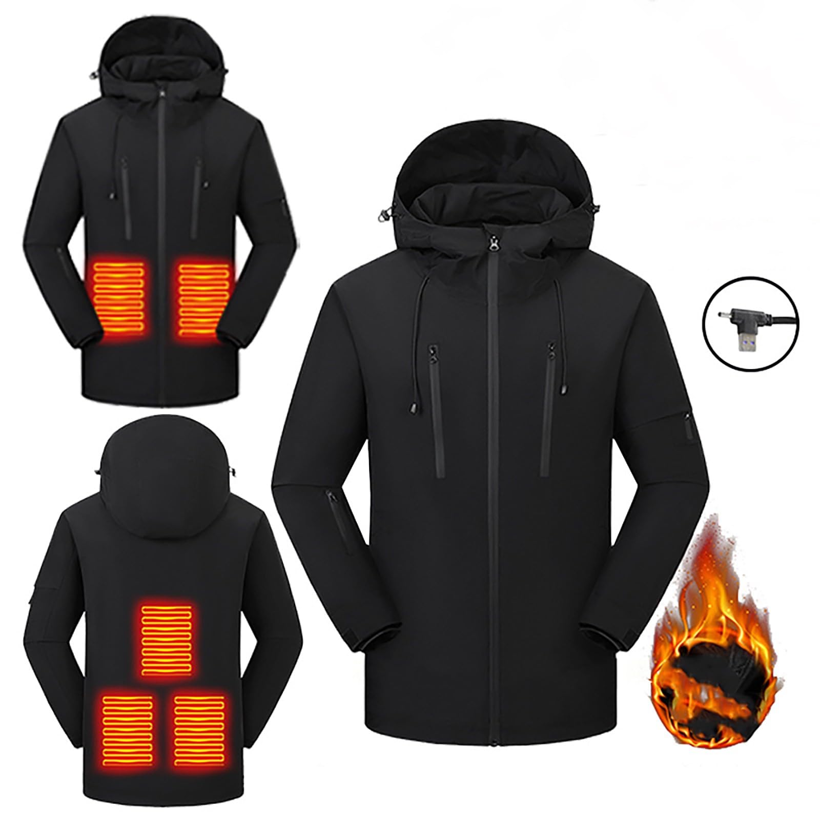 Chaqueta eléctrica con capucha para hombre, chaqueta de esquí con capucha para hombre, con cremallera, abrigos de esquí aislados, cómodos y minimalistas, abrigo de nieve grueso impermeable con