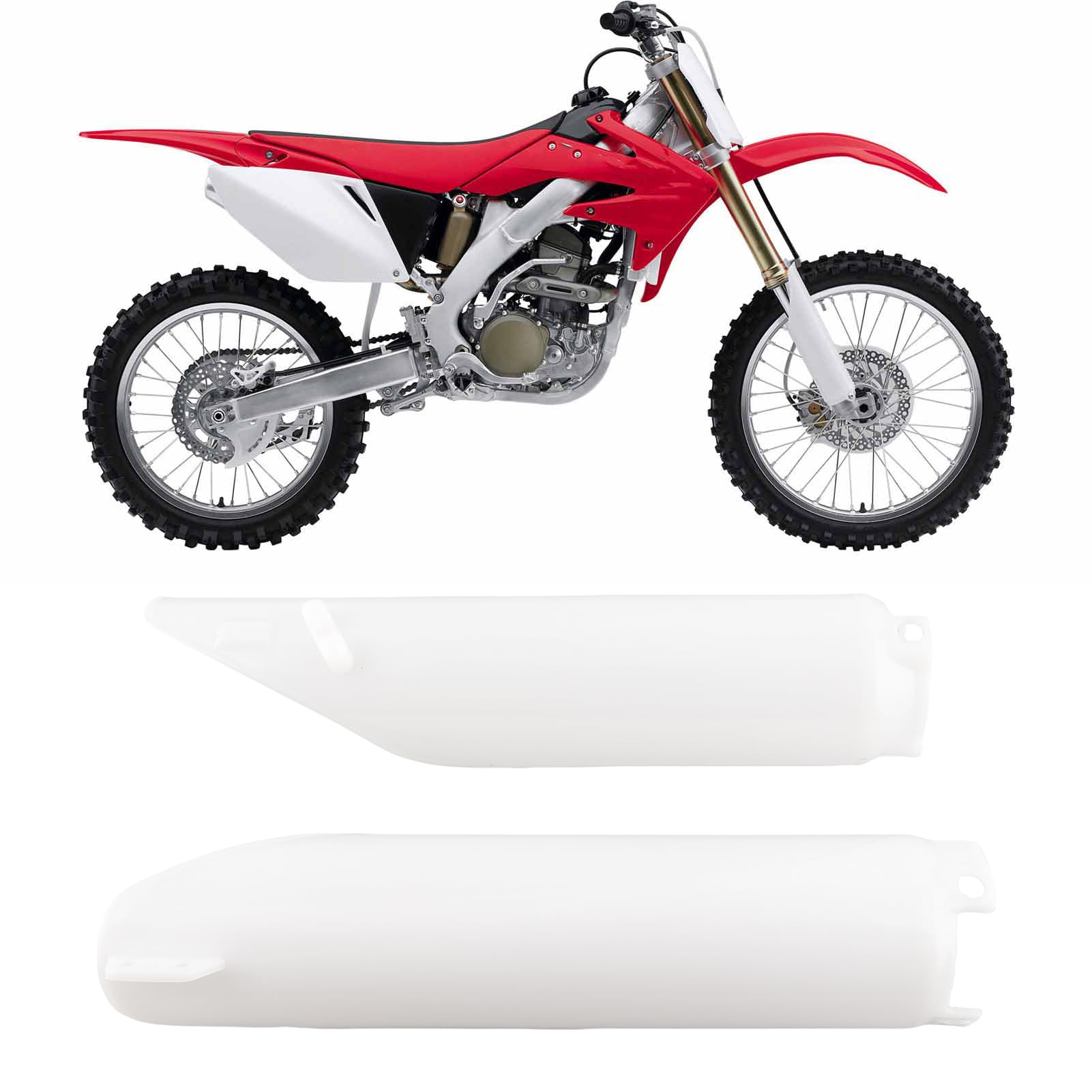 Housse Protection Fourche Avant Motocross ABS Blanc - Compatible CR125 CR250 CRF250 CRF450 - Lot 2 Pièces