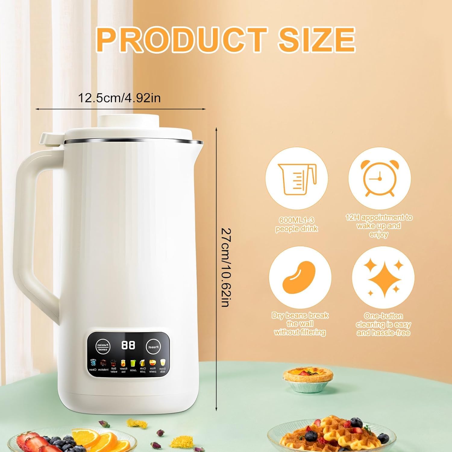 Automatyczna maszyna do produkcji mleka sojowego, 600 ml, maszyna do produkcji mleka orzechowego z 10 ostrzami, opóźniony start, podtrzymywanie ciepła, samoczyszcząca, urządzenie d
