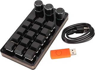 Mini Macro Mechanical Gaming Keyboard, 15 Keys 3 Knobs One Handed Programmable Mechanical Keyboard, Custom Blue Switch Hot Swappable Programming Macro Keypad for Computer Gaming