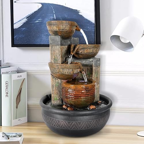 Miniatura 2 de Fuente de cascada de mesa de relajación de 4 niveles de 15.7 pulgadas de alto con luces LED, fuentes de escritorio, sonido calmante para decoración