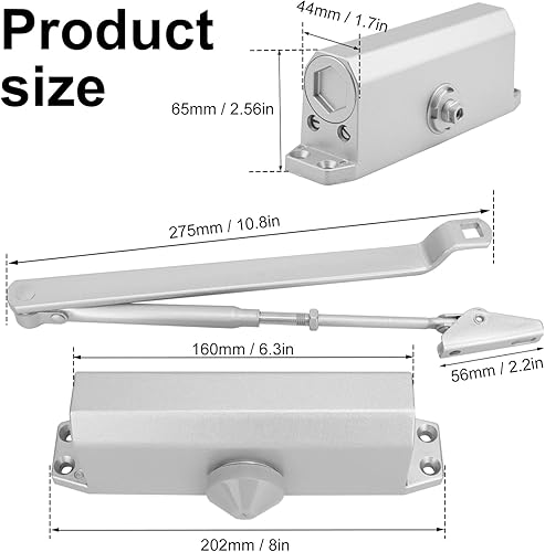 Miniatura 9 de Cierrapuertas hidráulicas de 3 piezas, cierre de puerta, cierrapuertas automático, cerrador de puerta residencial para hogares, oficinas, escuelas y