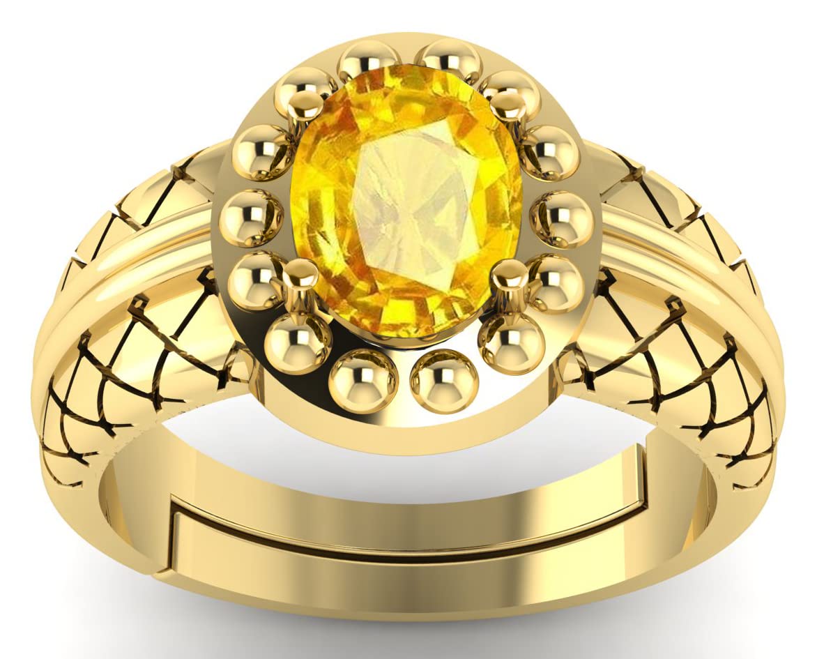 NAMDEV GEMS3.25 Ratti 2.00 Carat Natural Certified Yellow Sapphire Pukhraj Astrological Gemstone Gold Plated Ring Adjustable for Men and Women's