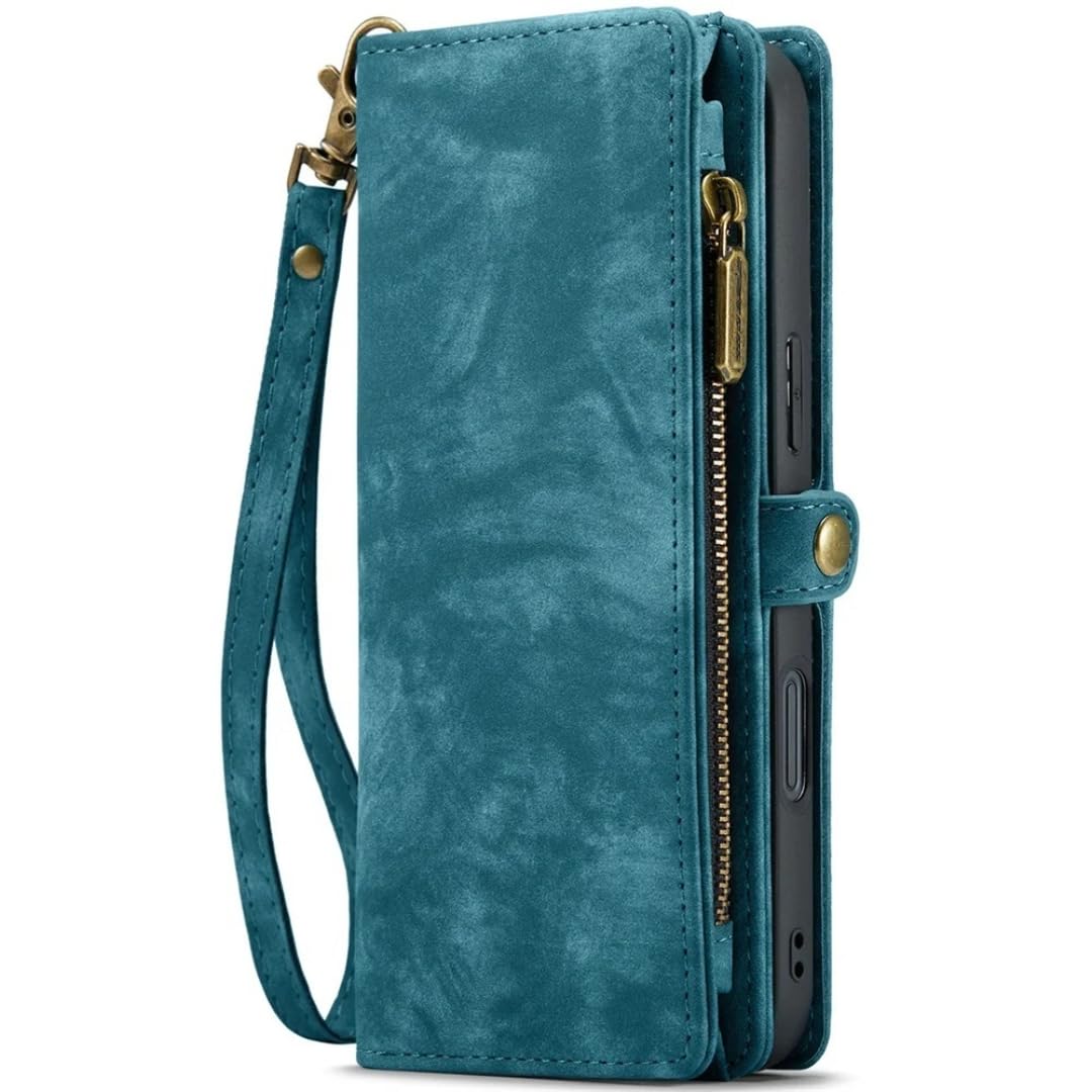 Etui na telefon z portfelem do Galaxy S26 S25 S24 S23 S22 S21 S20 S10 Ultra Plus, etui na karty, skórzane, odpinane, zapinane na zamek magnetyczny (do Galaxy S20 FE/zielone)