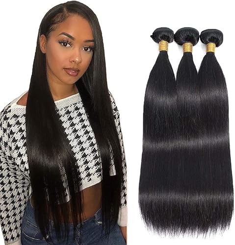 Evaxilc 24 26 28 Inch Unprocessed Cheveux humains tissés 1B Natural Black Bundle