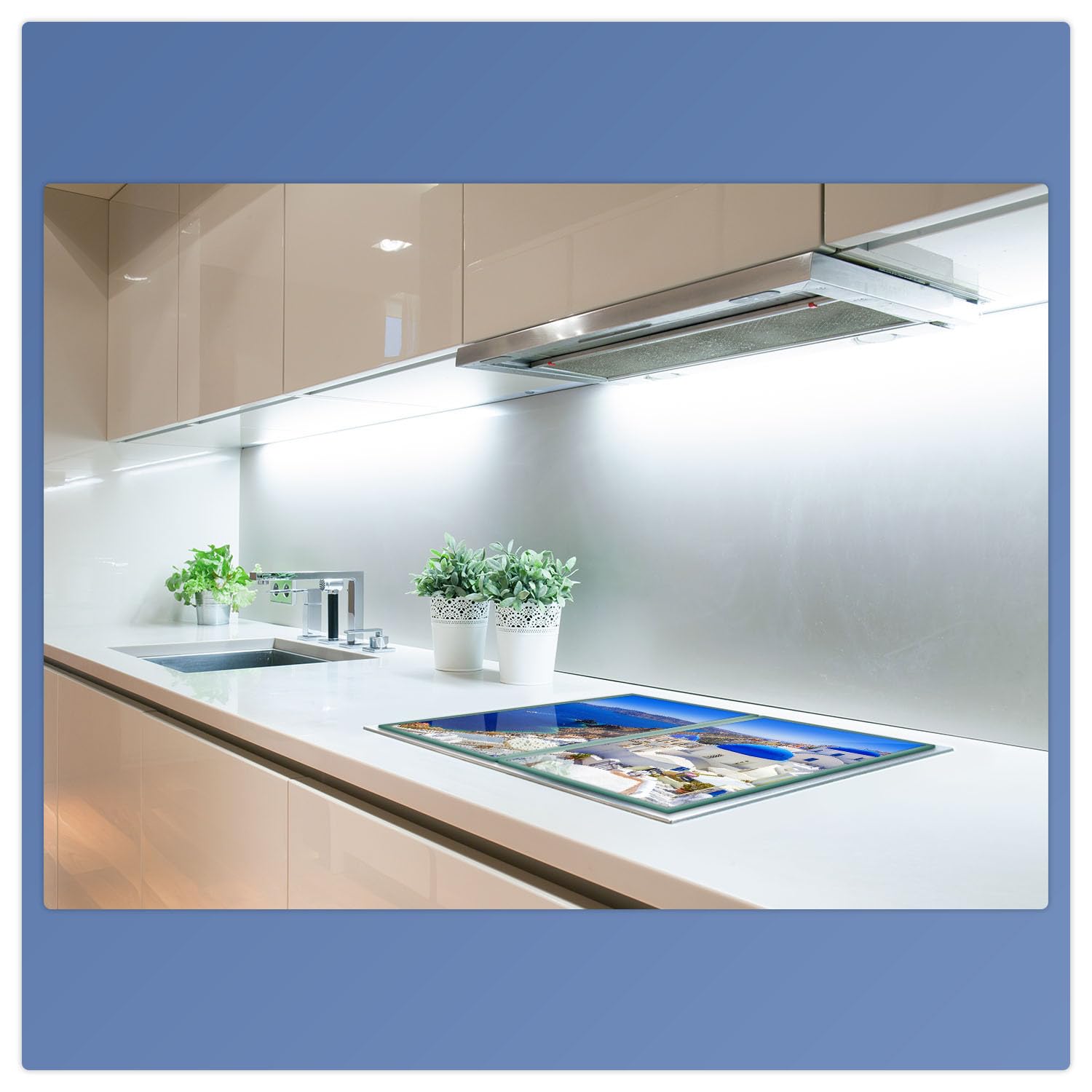 2 Piastre Di Copertura Per Fornelli In Vetro Di Sicurezza - Blu Marino, 30x52 Cm, Spessore 4 Mm, Per Piani Induzione, Vetroceramica, Gas - 5
