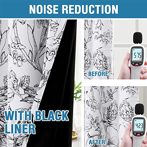 Image of BFAM Floral Print 100% Blackout Curtain with Black Linning at Back, Floral Print Curtains for Living Room /Bedroom Thermal Insulated Energey Saving Blossom Curtain, Pack of 1 Curtain