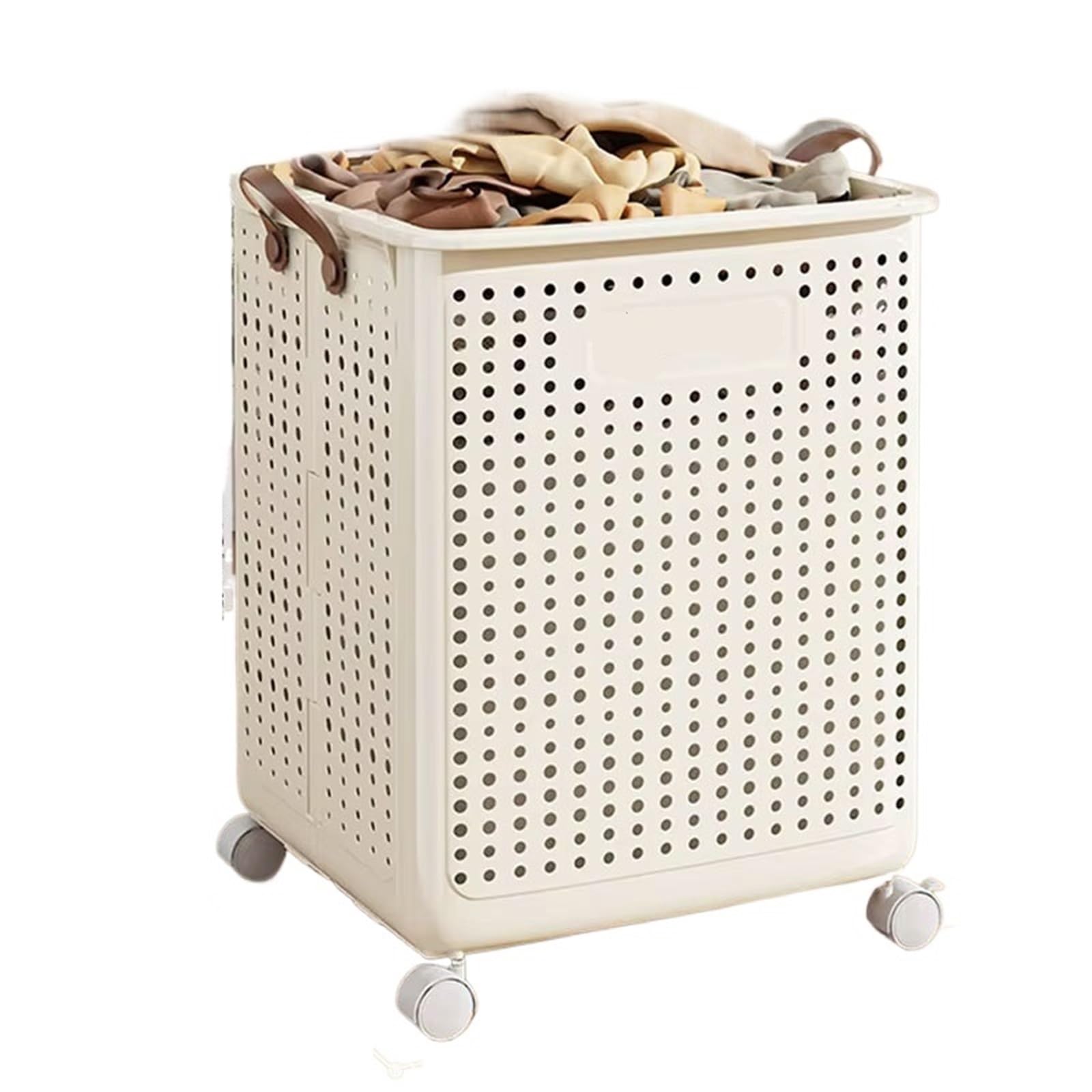 Foldable Laundry Basket Hamper With Casters For Washing Clothes(Milk XXL)
