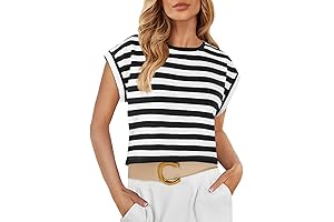 Womens 2024 Summer Mime Shirts Cap Sleeve Crewneck Crop Tops