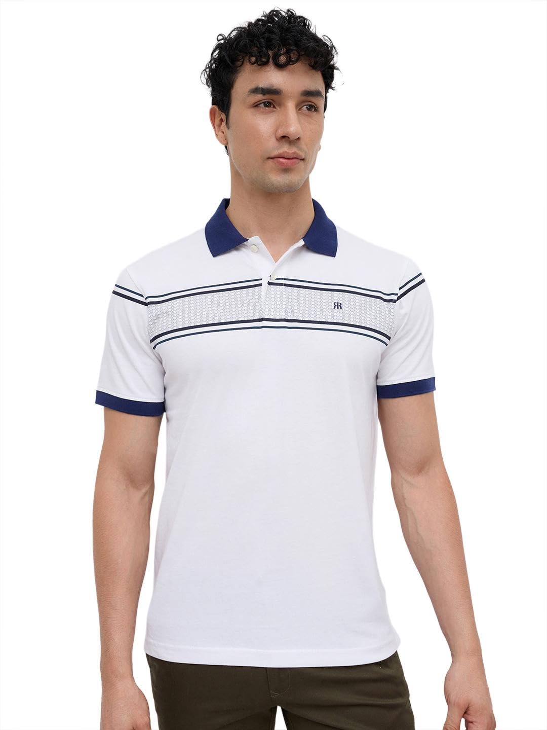 raymond Men Modern Fit Print Pattern Pure Cotton Polo Neck Half Sleeve Casual T-Shirt-picture-10