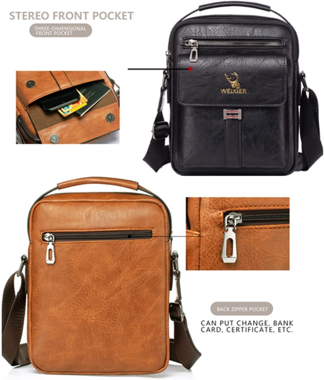 Sacoche Bandoulière Cuir Sacoche Homme Sacs à Bandoulière Vintage Shoulder Bag Business Cartable Besace pour Portable pour Voyage,Randonnée et Travailler(Cuir-Noir)