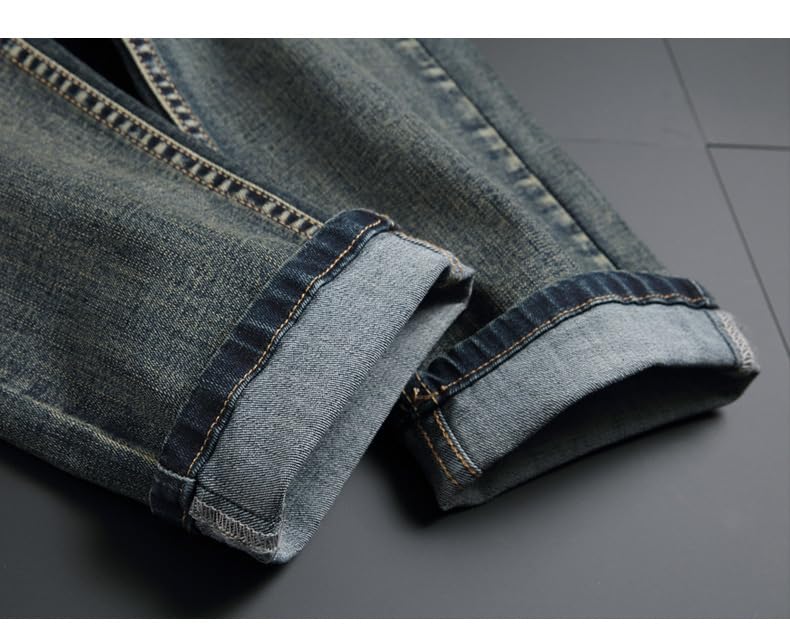 Mens Jeans Retro Washed Stretch Slim Fit Ripped Jeans Men Trousers Buttons Vintage Denim Pants4