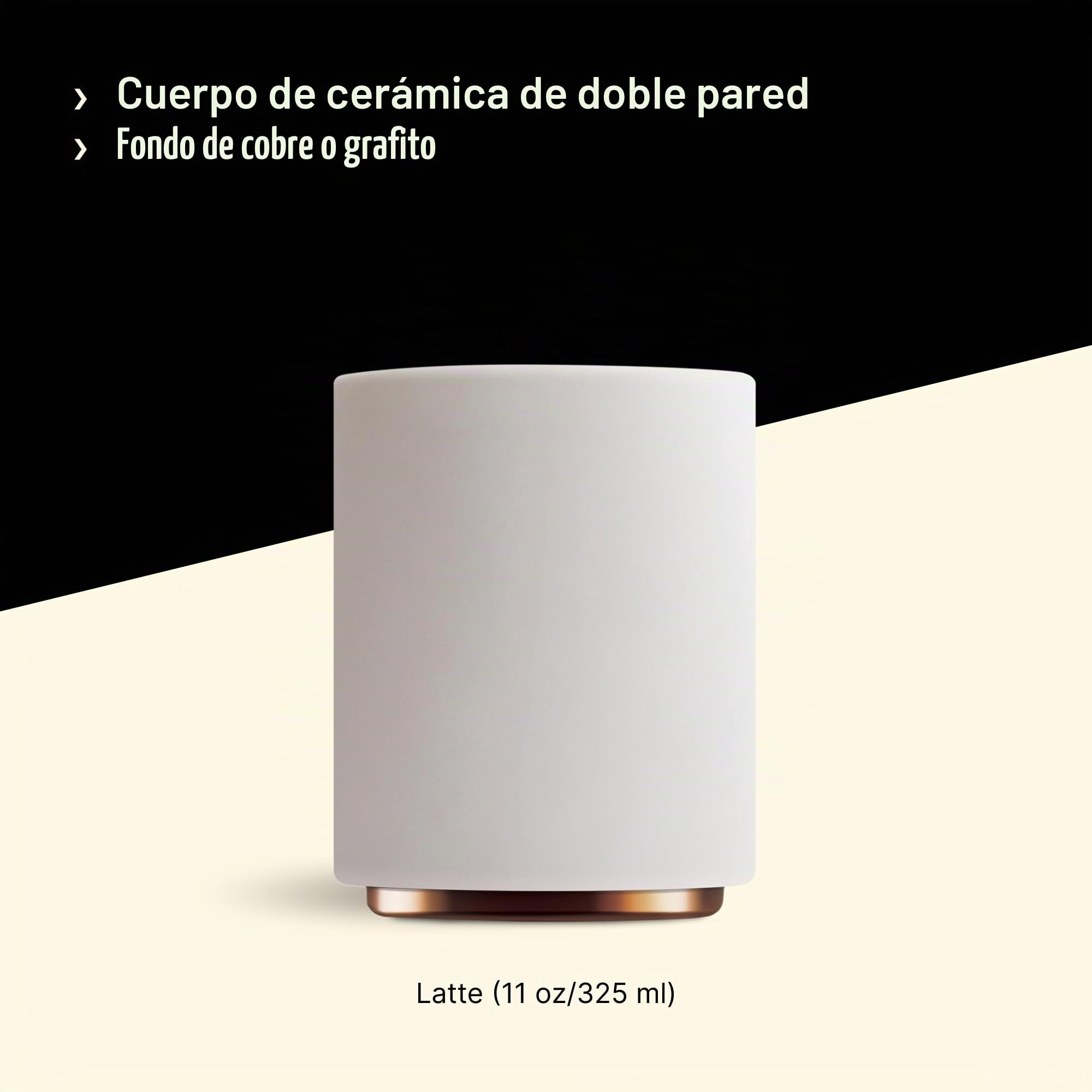 Fellow Monty | Tazas para arte latte | Taza de cerámica de doble pared para latte | Blanco mate con base de cobre | Taza de 325 ml